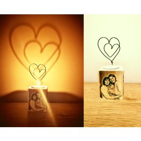 Fényképes mécsestartó árnyékot vető drótdísszel