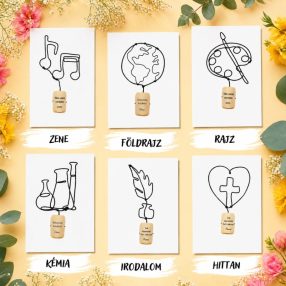 Tantárgyakat, hobbikat szimbolizáló drótfigurák