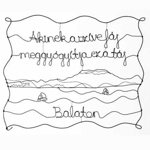 Badacsonyt/Balatoni tájat ábrázoló kézműves alkotás drótból - ajándékötlet, dekoráció