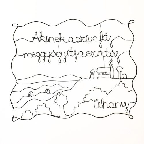 Tihanyi tájat ábrázoló falikép drótból. Akinek a szíve fáj, meggyógyítja ez a táj